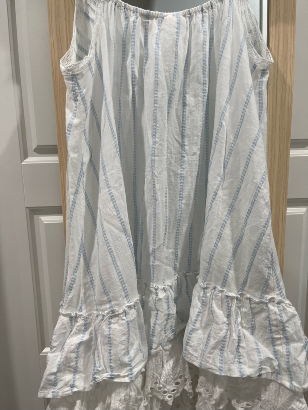 Shabby Chic White and Light Blue Ruffle Eyelet Nightdress - Picture 6 of 6